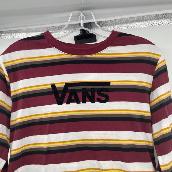 Vans Womens Striped Crop Top Long Sleeve Logo Multicolor Size Small - Picture 2 of 8